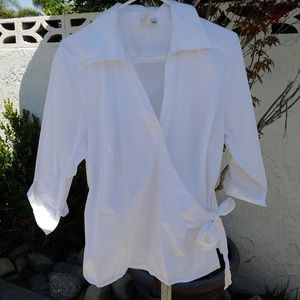 St. John's Bay White Stretch Wrap Around Blouse